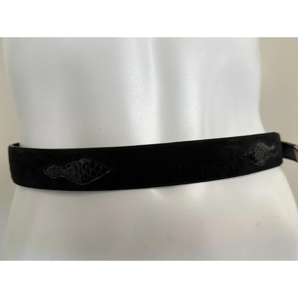 Liz Claiborne Genuine‎ Suede Leather Snake Trim Belt Women's Small Black 26-29